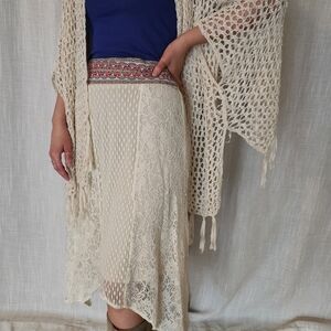 Flying Midi Skirt Women Small Cream Lace Y2K Indie Vintage Boho Fairy Island